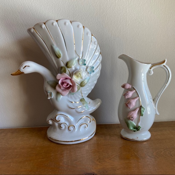 Vintage Swan Rose Ceramic Set